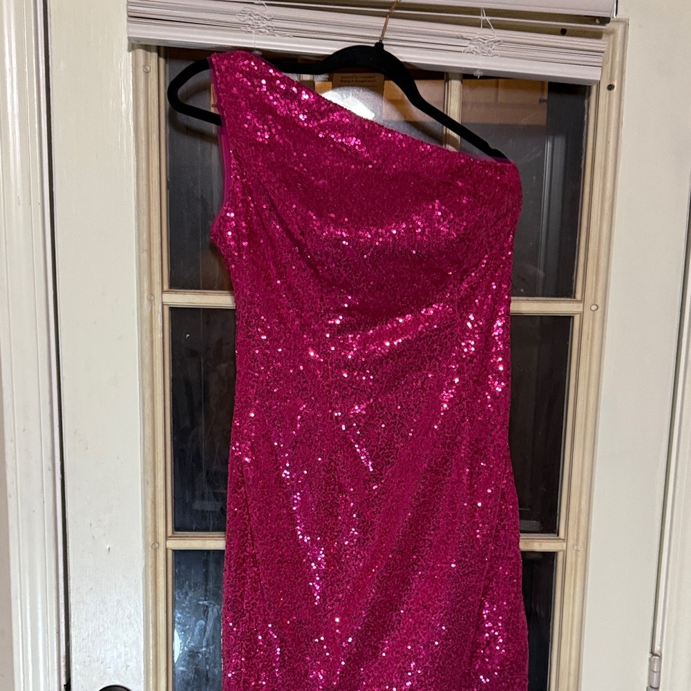Pink Sequin One-Shoulder Dress